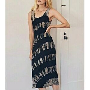 Saturday Sunday Aloe Tie Dye Midi Dress Size medium Black Gray Anthropologie